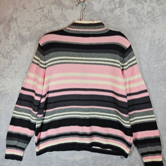 NWT Croft & Barrow Cardigan Womens L Pink Grey Striped Button Career Feminine - Picture 2 of 12